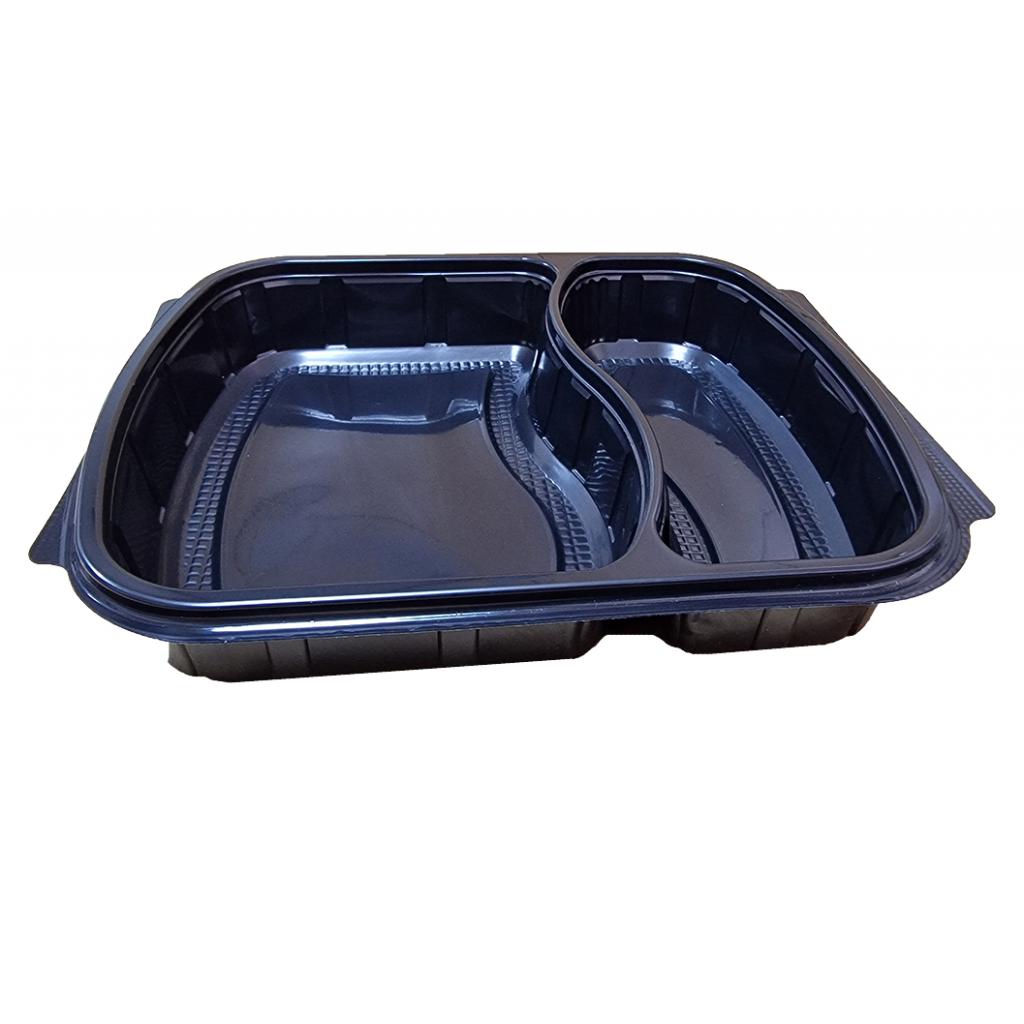 Black Meal Box 2 Compartment Microwaveable Container - Takeaway Hot or Cold Food